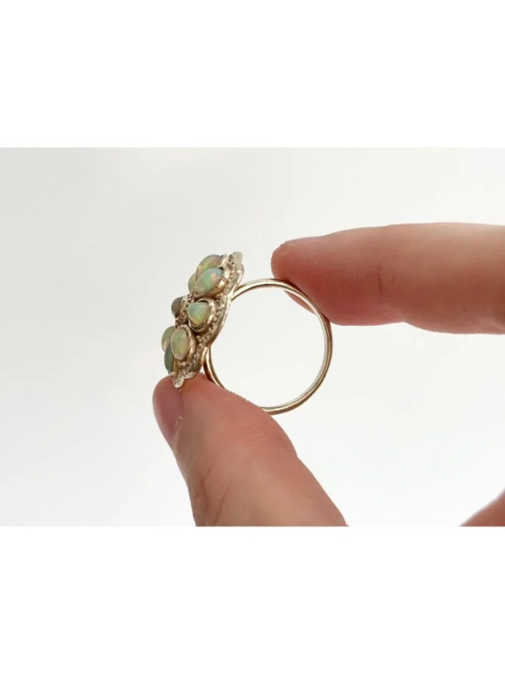 Teardrop Yellow Opal Scalloped Floral Sterling Silver 925 Vintage Ring - sz 8